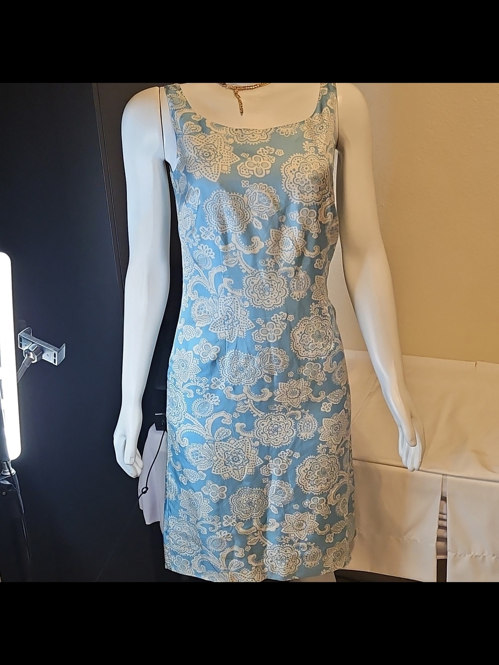 Ann Taylor Light Blue Dress with White Floral Lace Overlay